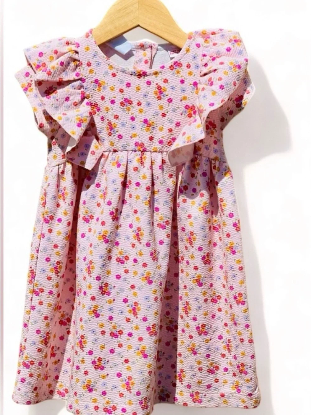 Zara Kids Baby Girl Pink Ditsy floral print texture dress Flutter Sleeve 12-18M